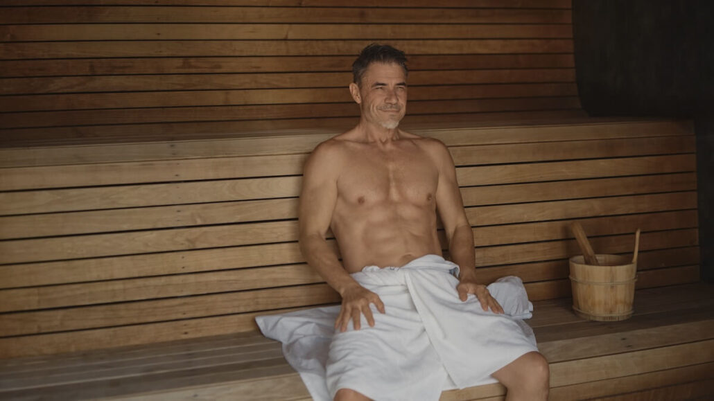 Man recovering in sauna